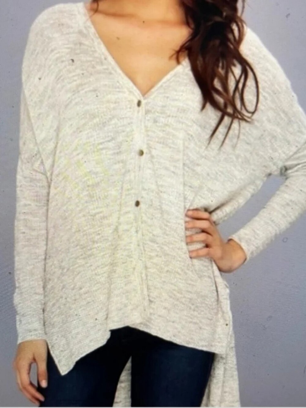 Free People TGIF Cardigan Sweater in Marled Cream/Grey Size Medium